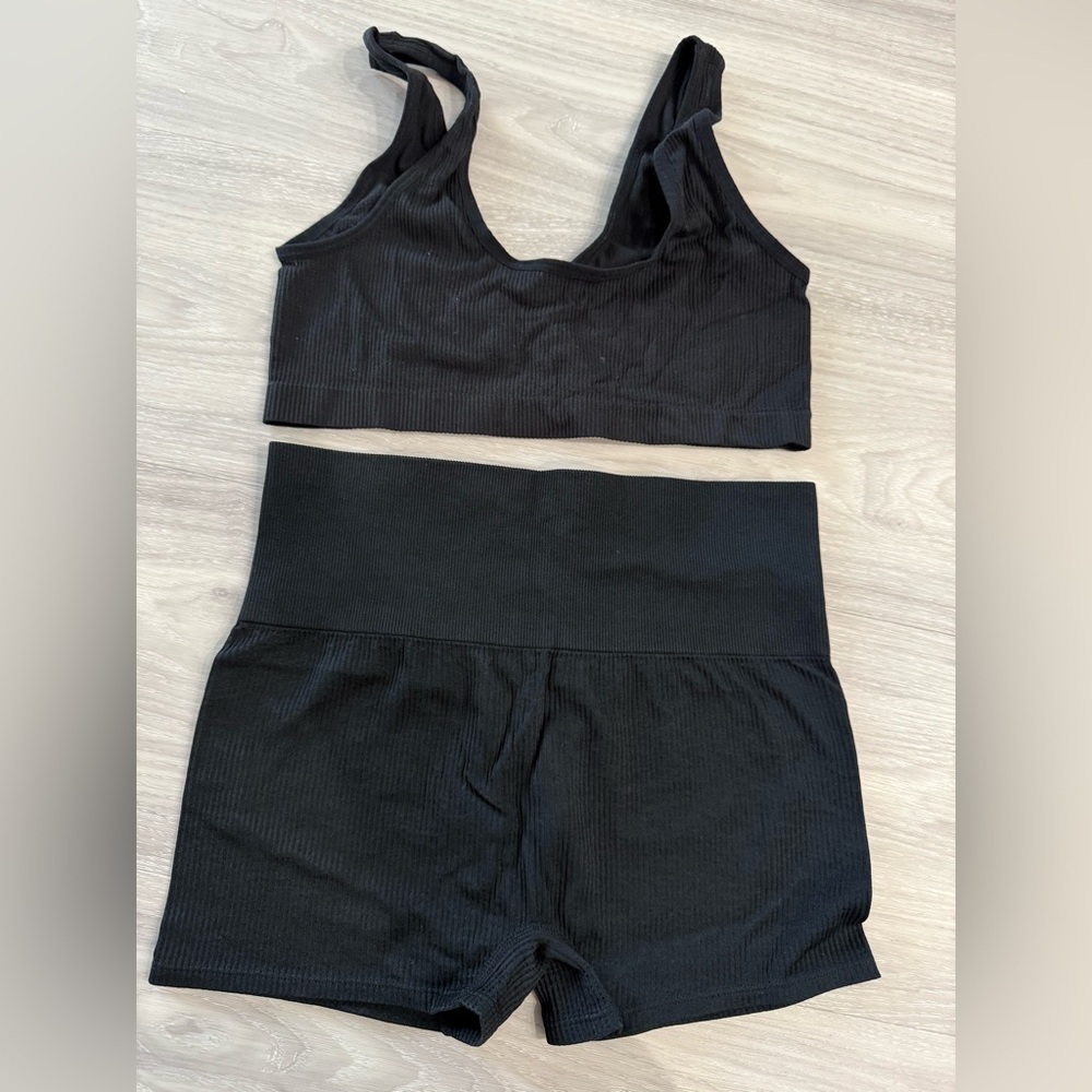 Bralette and short set size large black spandex